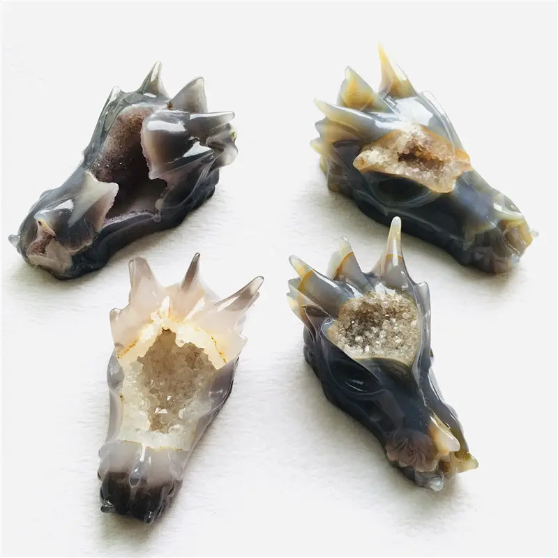 Wholesale natural high quality agate stone dragon head hand carved crystal skulls head for decoration