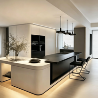 KOJOON Villa - Armoires de cuisine en bois au design moderne personnalisé, taille personnalisable, finition brillante, armoires de cuisine modulaires avec îlots