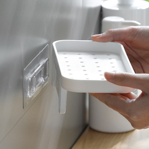 Étagère murale Leyix en plastique blanc, 1 niveau, pour salle de bain et cuisine, montage sans perçage - Product Image 2