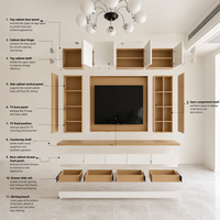 Meuble TV Mid-Century en Noyer avec LED, Console Murale Multimédia Moderne, Taille Personnalisée pour Salon, Flottant