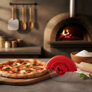 Logo personalizzabile in acciaio usa e getta ruota taglierina per Pizza con manico in plastica in metallo materiale PP strumento di buccia della Pizza nella confezione della scatola - Product Image 3