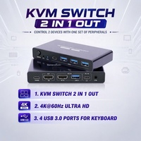 Commutateur KVM HDMI 2 ports pour 2 ordinateurs, 4K 60Hz, avec 4 ports USB, partageant 1 moniteur, un clavier, une souris et une imprimante