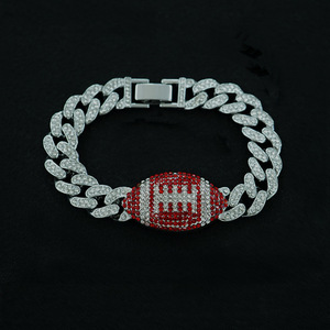 Hip Hop <b>Red</b> Rugby <b>Bracelet</b> Personality Men's Full Cuban Rugby <b>Bracelet</b> Tanjing Fashion Lijing Necklace - Product Image 4