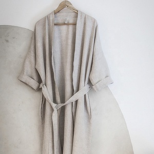 Robe de <span class=keywords><strong>nuit</strong></span> en lin <span class=keywords><strong>pour</strong></span> homme et femme, large, décontractée, style japonais, sur mesure, 192gsm, vêtements de <span class=keywords><strong>nuit</strong></span>, <span class=keywords><strong>pour</strong></span> la maison, hôtel, collection 100% - Product Image 4