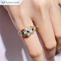 Bague en opale Tianyu Gems, coupe ronde, pierres précieuses de laboratoire colorées, bague de mariage et de fiançailles pour femmes, or blanc véritable 18K 14K, bijoux sur mesure