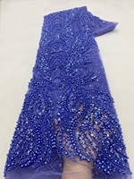 NI.AI Nouveau design Tissu en dentelle perlée et à sequins pleine surface, Tissu en dentelle filet à sequins et perles, Tissu en dentelle filet perlée