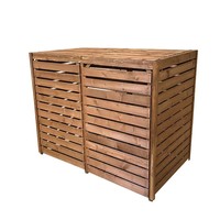 Abri de rangement extérieur en bois de sapin résistant aux intempéries pour 2 poubelles à double roulettes
