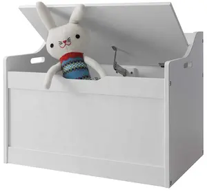Caja de almacenamiento ecológica de madera para niños, organizador de juguetes con tapa, color blanco personalizado, venta al por mayor