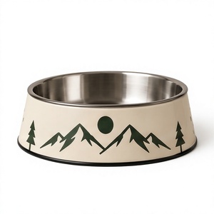Gamelle moderne d'extérieur en émail pour animaux de compagnie, anti-renversement, ronde, en métal, pour chien et chat, avec base en caoutchouc antidérapante, vente en gros - Product Image 1