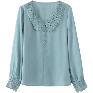 MANNI camicetta Casual colletto per bambole manica lunga <span class=keywords><strong>pizzo</strong></span> raso <span class=keywords><strong>blu</strong></span> camicette e top per donna blusas de mujer - Product Image 5