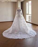 Robe de mariée moderne Feishiluo en mousseline coupe trapèze à manches longues, avec dentelle française cordonnée de haute qualité, traîne chapelle et perles