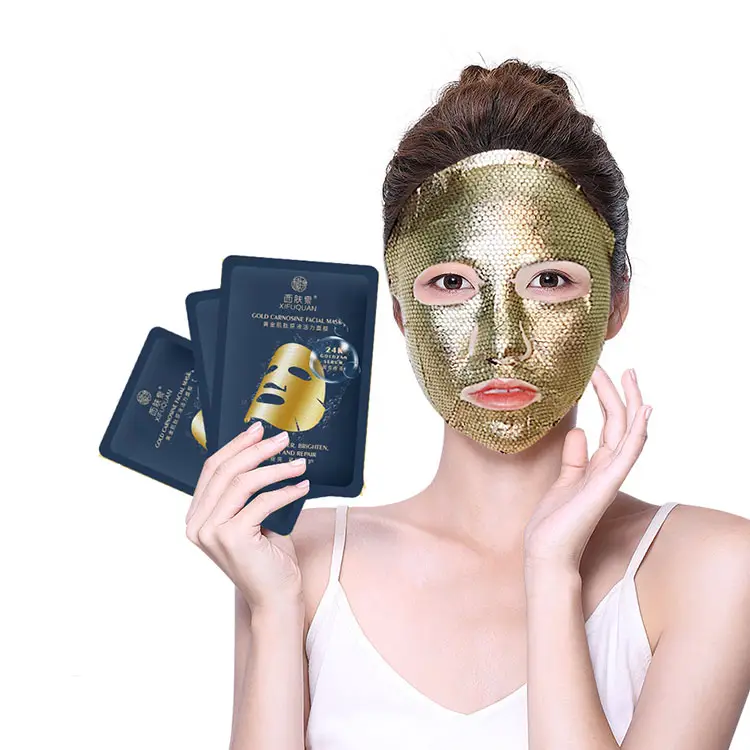 Masque facial éclaircissant et adoucissant jetable, étiquette privée, soins de beauté, masque facial au collagène or, pièces