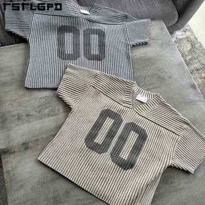 T-shirts pour hommes personnalisés imprimés texturés, coupe oversize et carrée, en coton délavé à l'acide, tricoté côtelé, style jersey court - Product Image 6