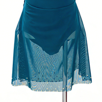 Costume de danse de scène professionnel pour femmes en spandex/nylon avec strass et jupe transparente Fitdance