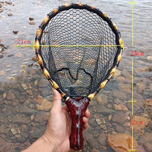 Équipement de pêche à la mouche : Épuisette de pêche en nylon et bois massif, à poignée en forme de poire de carthame, avec yeux inclinés, profondeur 25, modèle Copy-Net, pour la pêche à la bouche de cheval, petite épuisette de débarquement - Product Image 4