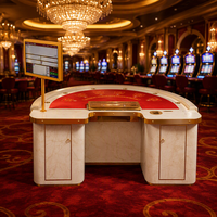 Table de Blackjack Demi-Ronde de Luxe en Bois Massif avec Porte-Gobelets et Tapis Personnalisé pour Salles de Divertissement
