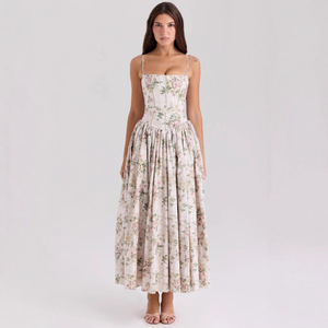 ZHEZHE Elegante <span class=keywords><strong>Abito</strong></span> Lungo Floreale con Design Sottile e Aura Feerica, Vestito Estivo Vintage Europeo-Americano per Donne - Product Image 2