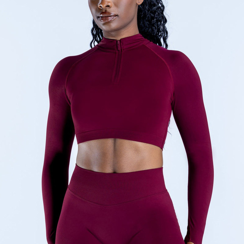Gym Woman Top of Half-zip Long-sleeved Fitness Running Yoga Top Breathable and Elastic