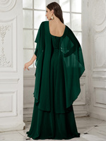 Robe de soirée élégante pour femme, col rond, dos nu, manches cape, avec décoration florale 3D faite à la main, jupe longue, robe de soirée