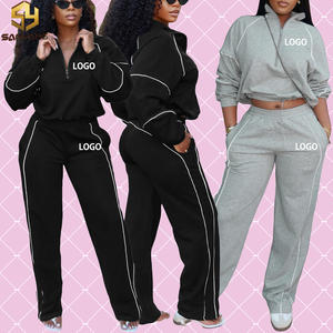Kundenspezifisches Logo, Neuheit, Einfarbiges 2-Teiliges Set, Damenbekleidung, Mode Sport Herbst, Zweiteiliges Gerades Hosen-Set, Damen-Jogginganzüge - Product Image 2