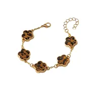 Pulsera Compacta de Aleación Bicolor Negro y Marrón con Diseño de Trébol de Cinco Hojas, Moderna y Clásica para Mujer