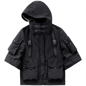 Veste imperméable à capuche pour garçons, noire, à coque rigide, avec fermeture éclair, poches, coupe ample, pour toutes les saisons, vêtements d'extérieur - Product Image 1