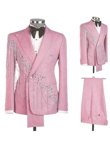 Costume de Mariage Homme en Gros, Revers Pointus, Double Boutonnage, <span class=keywords><strong>Smoking</strong></span> avec Chaîne en Cristal, Tenue de Cérémonie pour le Marié - Product Image 3