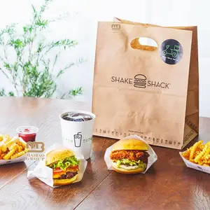 Bolsas de papel recicladas para comida, embalaje ecológico con logotipo OEM impreso para restaurante