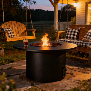 Brasero de Hierro con Estructura Metálica y Almacenamiento, Diseño de Mesa Redonda para Reuniones en Patios y Jardines al Aire Libre en EE. UU. y la UE - Product Image 6