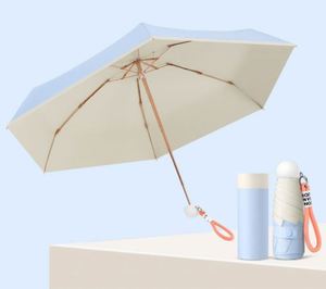 ร่มพับได้สำหรับเดินทางกันแดดกันฝน พร้อมสายคล้องแบบถัก ด้ามจับแบน ดีไซน์สีตัดกัน เคลือบป้องกันรังสียูวี เหมาะสำหรับเป็นของขวัญ - Product Image 4