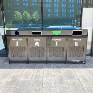 Commercial Outdoor Garbage Containers Metal Trash Bin Station Waste Bins With Rolling Cover