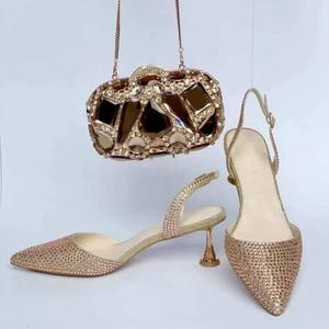 Свадебные босоножки на высоком каблуке со стразами и сумочка в комплекте женские вечерние итальянские вечерние туфли на высоком каблуке и сумочки - Product Image 5