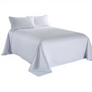 Draps <span class=keywords><strong>de</strong></span> lit en <span class=keywords><strong>coton</strong></span> pur <span class=keywords><strong>satin</strong></span>é blanc uni 60 fils, imprimés et teints, pour hôtels et gîtes, <span class=keywords><strong>drap</strong></span>-<span class=keywords><strong>housse</strong></span> simple pièce - Product Image 1