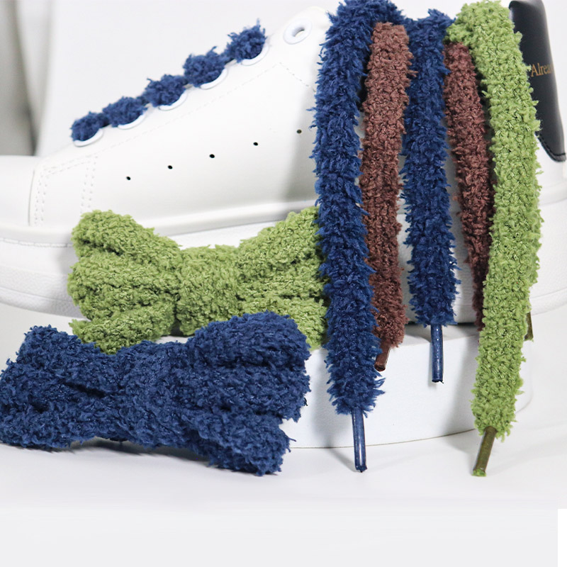 Coolstring 1cm Cozzy Christmas Bootlaces Customized Color Solid Polyester Double Layer Flat Unisex Sneakers Shoelaces Fuzzy