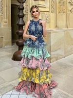 Robe de Soirée Bohème AELESEEN Femme Printemps-Été 2025 Sans Manches Imprimé Floral Dégradé Mince Volants en Cascade Longueur Ras du Sol