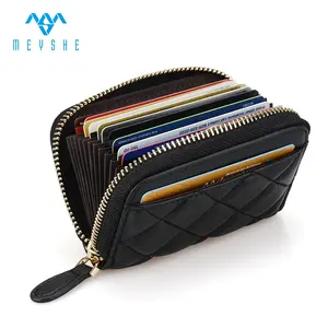Factory Price High Quality Black Sheepskin Luxury Women Small credit card holder with zipper