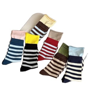 Crew <b>Socks</b> Women Striped Color Block Double Rib Cuff Breathable Sweat Absorbing <b>Polyester</b> Spring Autumn Fashion - Product Image 4
