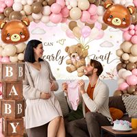Décorations de fête prénatale Bear Wait avec kit d'arche de ballons rose et marron, toile de fond, boîtes en bois pour la décoration de la fête prénatale de bébé fille
