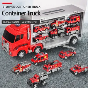 Engineering Construction Truck Simulation Fire Engine Vehicle City Transport Kids Diecast Model Toys Set Alloy Pull Back Cars