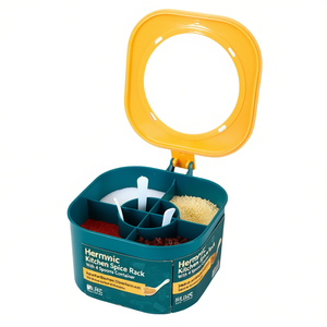 Hermetic <b>Kitchen</b> Spice Rack With 4 Spoons Container, Plastic <b>Storage</b> Holder, Dust-Proof, Square Design, Standing Type, Multifunc - Product Image 1