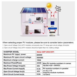 Inversor de energía Easun de 12V 2kw, inversor híbrido OFF GRID con controlador solar MPPT de 100A y WiFi. - Product Image 5