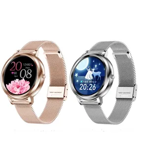 MK20 Vrouwen Gift Dames Smart Horloge Rose Goud Stalen Strip 1.09 Inch Resolutie 240*240 Tft Touchscreen Zilver band Horloge