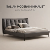 Lit moderne minimaliste italien en cuir véritable rembourré avec rangement, taille King, mobilier de luxe pour chambre principale