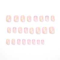 Lot de 24 faux ongles en ABS à couverture complète, motif petite marguerite dégradé nude, style français, à presser, pour salon de manucure