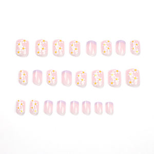Set Estivo di 24 Unghie Finte Stile Francese con Margherite e Sfumature Nude per Nail Art e Salone - Product Image 5