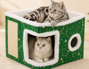 Cama Cueva Plegable para Gatos, Festiva y Navideña, Casa para Mascotas Cálida y Acogedora con Rascador, Nido para Gatos de Doble Capa para Interiores - Product Image 6