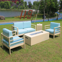 Table de salon de jardin en aluminium Boke avec foyer intégré, ensemble de canapés modulaires, mobilier de qualité hôtelière (5 pièces avec foyer)