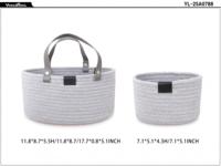 Ensemble de paniers de rangement modernes et minimalistes en corde de coton blanc avec poignées, polyvalents pour sac à couches et panier de courses, durables