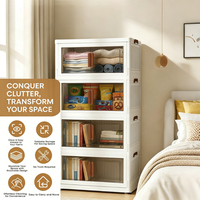 Armoire de rangement modulaire pliable multi-niveaux, transparente, à double porte, avec roulettes, pour l'organisation de la maison