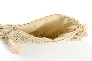 Bolso de Playa de Mimbre de Paja de Papel Tejido a Mano, Bolso de Mano Cosmético para Mujer, Bolsa de Mano Tipo Sobre de Ratán con Pompones - Product Image 4